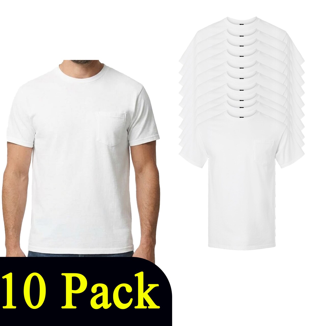 Gildan Ultra Cotton Pocket T-Shirt Craft Bundle, White Unisex Short Sleeve Crewneck Blanks for DIY Printing